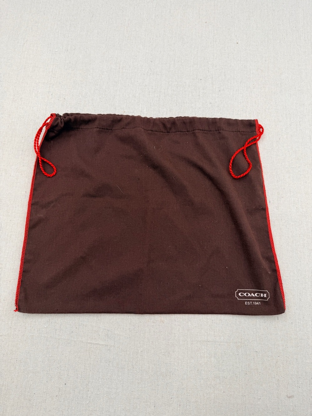 COACH Brown Dust Bag with Red Drawstring and Trim